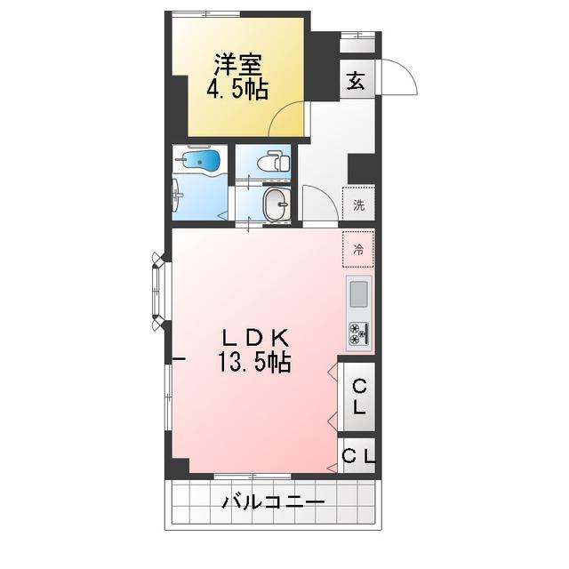 WOODBELL I(1LDK/4階)の間取り写真