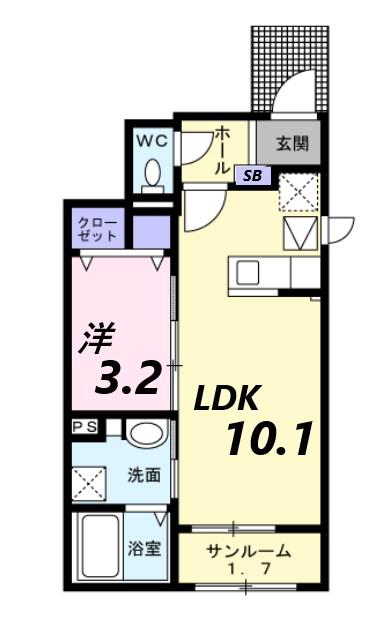 ブランシュ―ル(1LDK/1階)の間取り写真