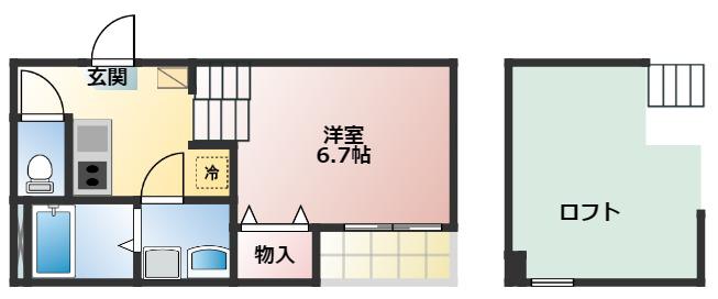 旭ハイツ津金(1SK/2階)の間取り写真