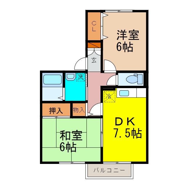 インター池田B(2DK/2階)の間取り写真