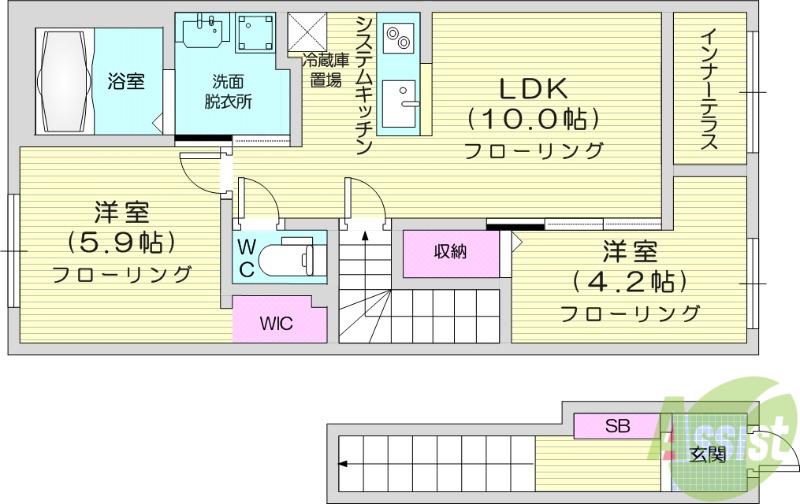 ロジュマン青山Ⅰ(2LDK/2階)の間取り写真