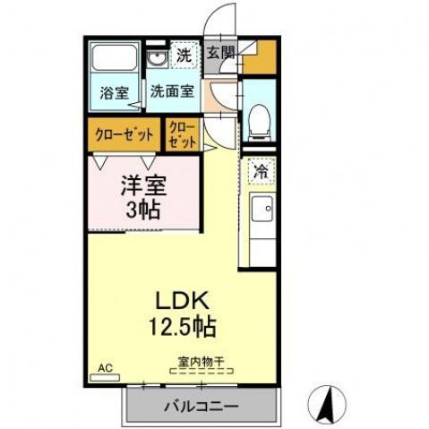 レセンテ高そね(1LDK/2階)の間取り写真