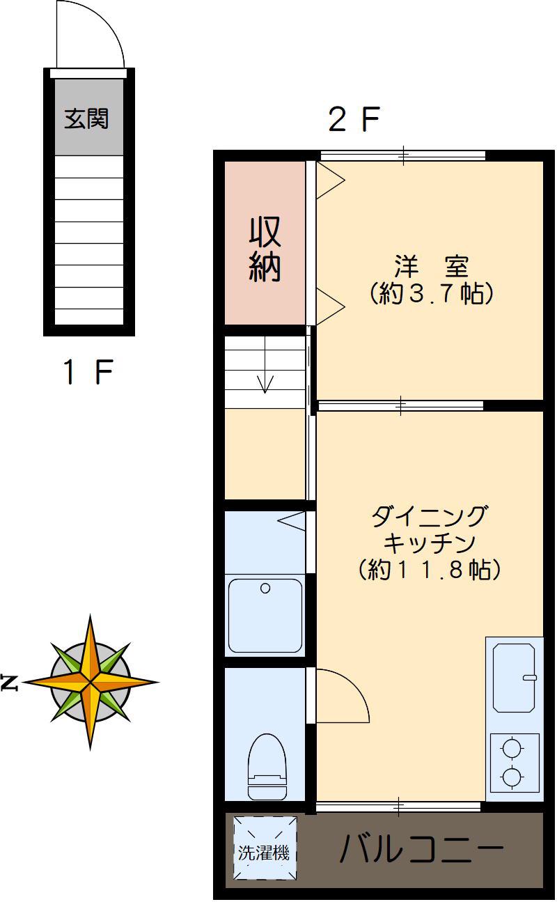 波多野荘(1DK/2階)の間取り写真