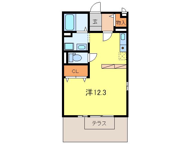 リバーハイツB棟(ワンルーム/1階)の間取り写真