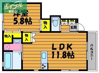 フィカーサ上富井(1LDK/1階)の間取り写真