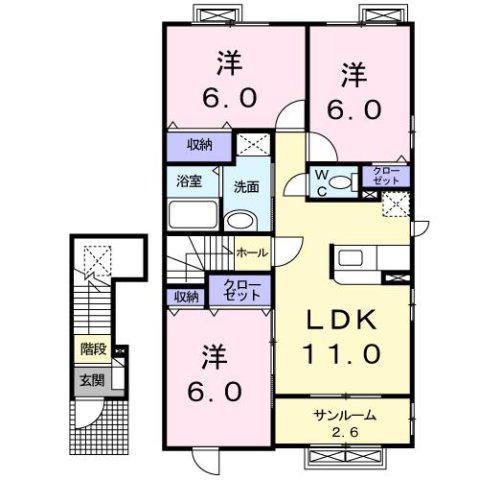 ヴィラージュ ガンクG(3LDK/2階)の間取り写真