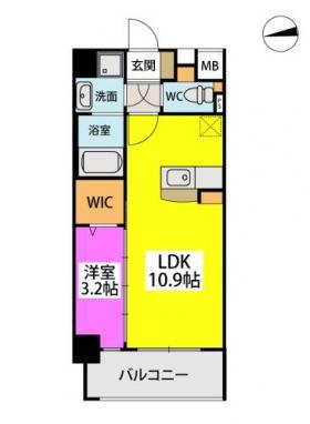 ラフィネ千早(1LDK/4階)の間取り写真