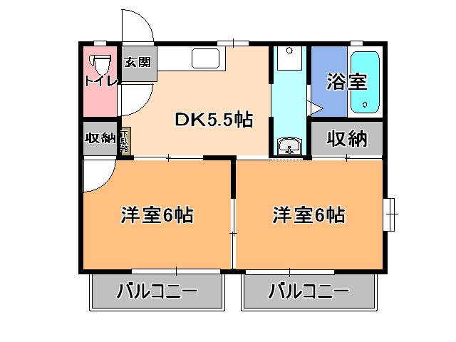 ハイツウエストベル(2DK/2階)の間取り写真