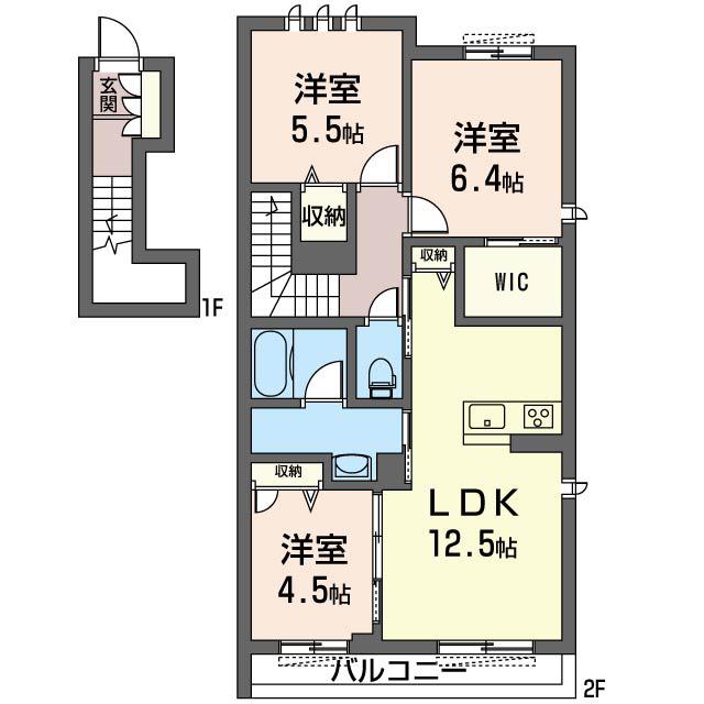 シャーメゾン レモントゥリー(3LDK/2階)の間取り写真