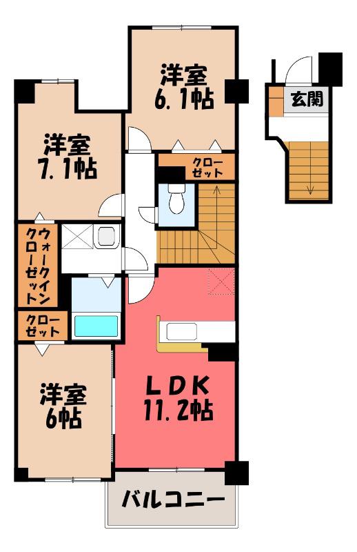 コムフォートワン(3LDK/4階)の間取り写真