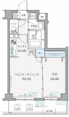 サニーリヴ北新横浜(1LDK/6階)の間取り写真