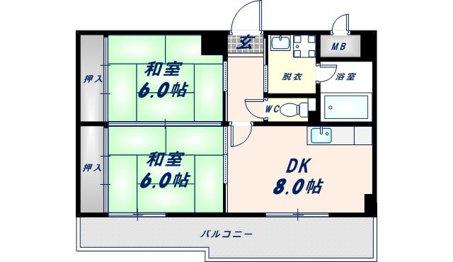 タカマツレジデンス布施サウス(2DK/6階)の間取り写真