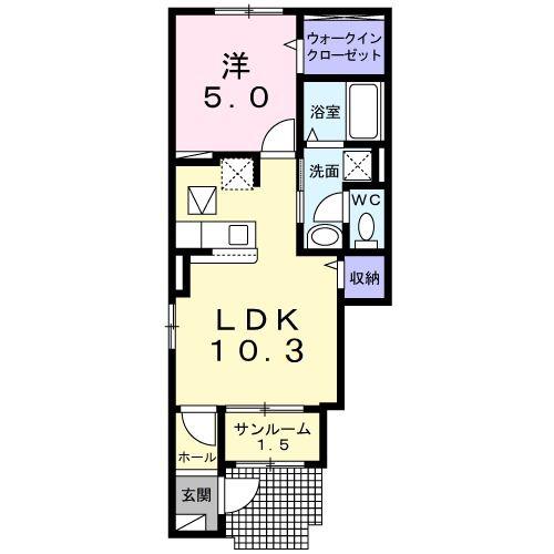 トランスミットIII(1LDK/1階)の間取り写真