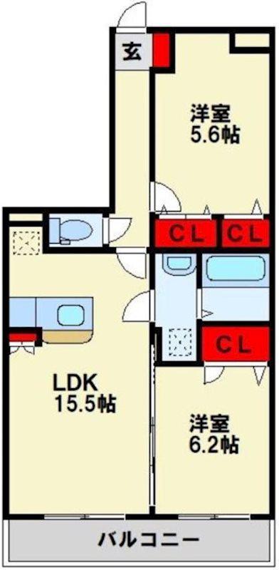 ステラ東町(2LDK/3階)の間取り写真
