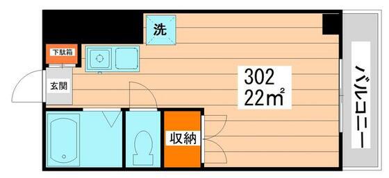 ペルレシュロス本町(ワンルーム/3階)の間取り写真