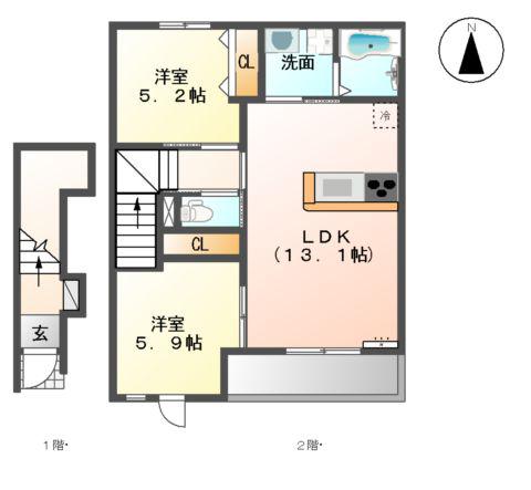 ロングアイランドヒルズマンションII(2LDK/2階)の間取り写真