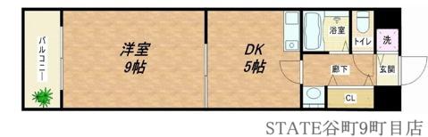 グリーンプラザ瓦町(1DK/9階)の間取り写真