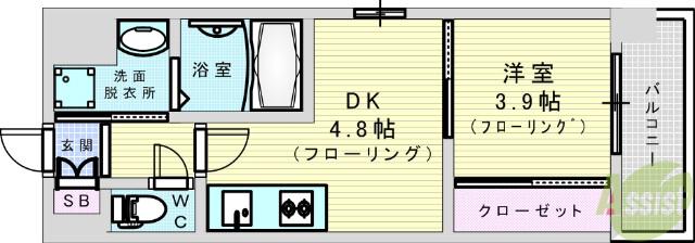 ELSIA SHINOSAKA(1DK/4階)の間取り写真