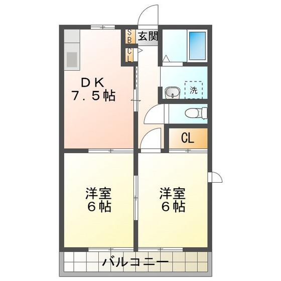 コンフォール B(2DK/2階)の間取り写真