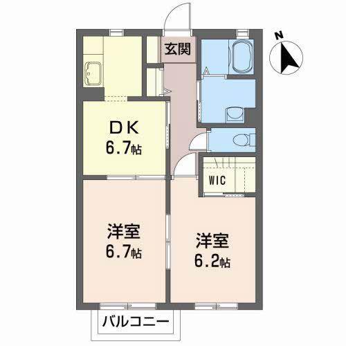 ヴィラクレストC(2DK/2階)の間取り写真