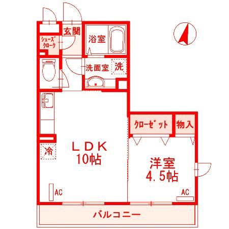 ソレアード(1LDK/1階)の間取り写真