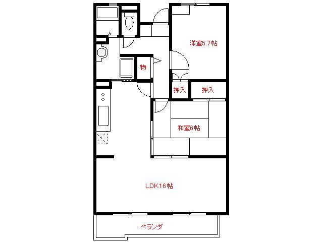 シャーメゾン燦燦東館(2LDK/2階)の間取り写真