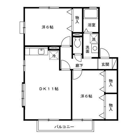 メイプルタウン川越的場F棟(2LDK/2階)の間取り写真