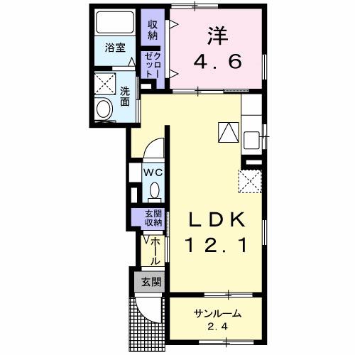 ミント ブリーゼII(1LDK/1階)の間取り写真