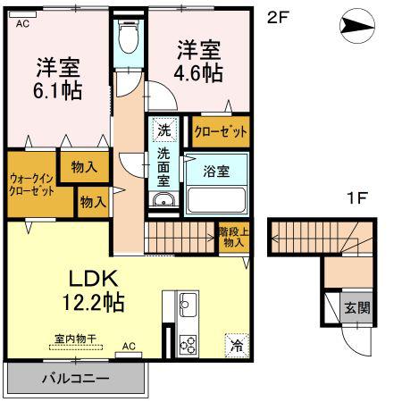 D-ROOM喜多川 B棟(2LDK/2階)の間取り写真