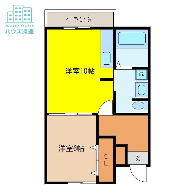 フロンティアB棟(1LDK/2階)の間取り写真