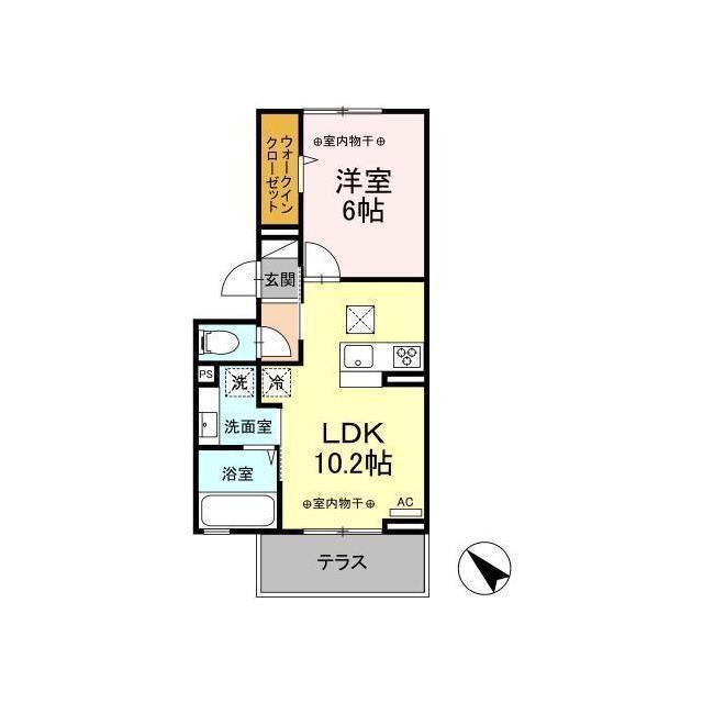 D-ROOM ヒルズ国母(1LDK/2階)の間取り写真