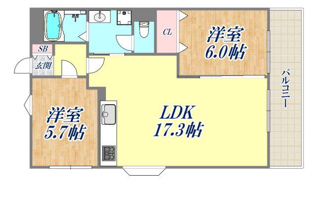 ティ・エス・ワイ・ハイツ(2LDK/2階)の間取り写真