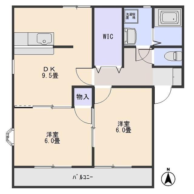 スクウェアコートA棟(2LDK/1階)の間取り写真