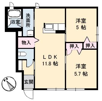 ピナクル国富1番館(2LDK/1階)の間取り写真