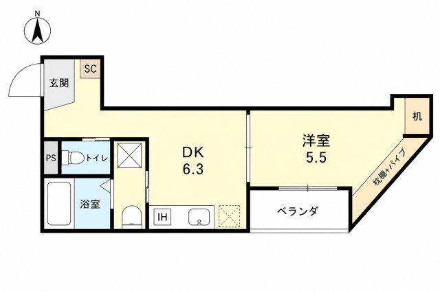 ルミナス尼崎(1DK/2階)の間取り写真