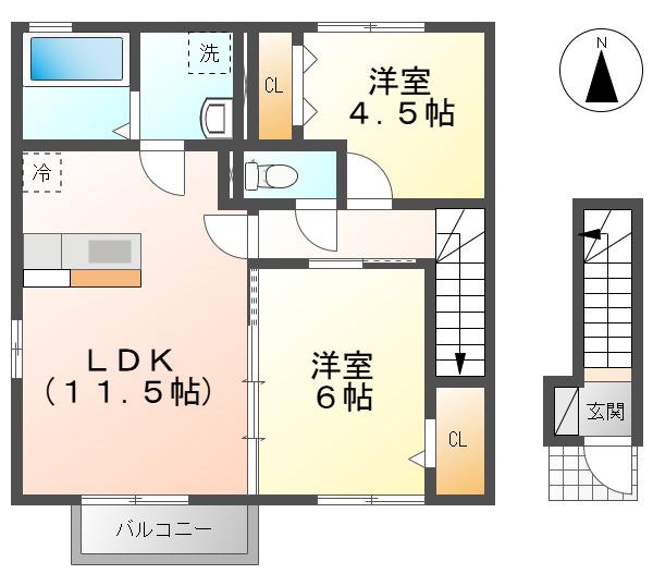 サニーハイム(2LDK/2階)の間取り写真