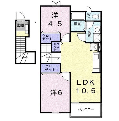 スコルピオーネI(2LDK/2階)の間取り写真