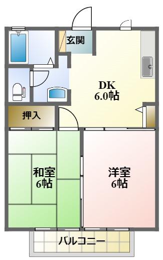 第五大滝ハイツB(2DK/2階)の間取り写真