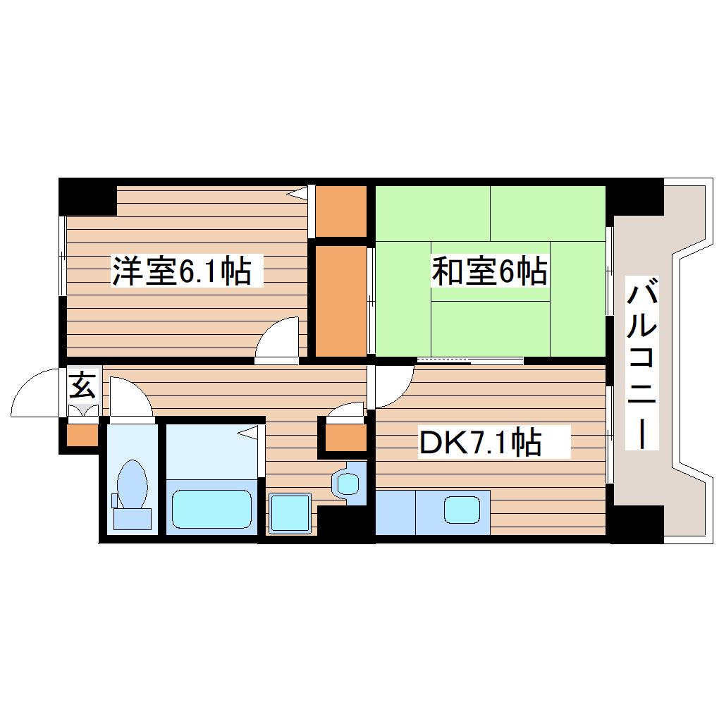 ベルソーレ木ノ下(2DK/9階)の間取り写真