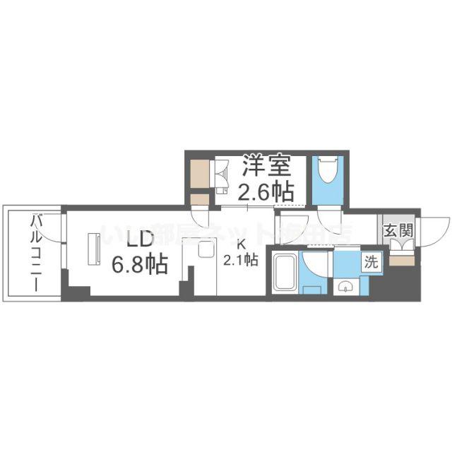 K-COURT谷町四丁目(1DK/11階)の間取り写真