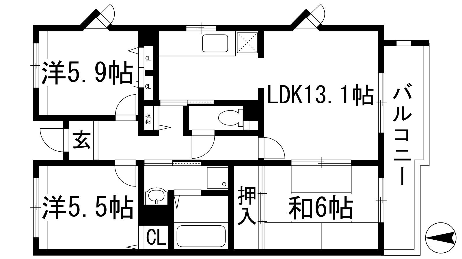 アルビス寺本11号棟(3LDK/4階)の間取り写真