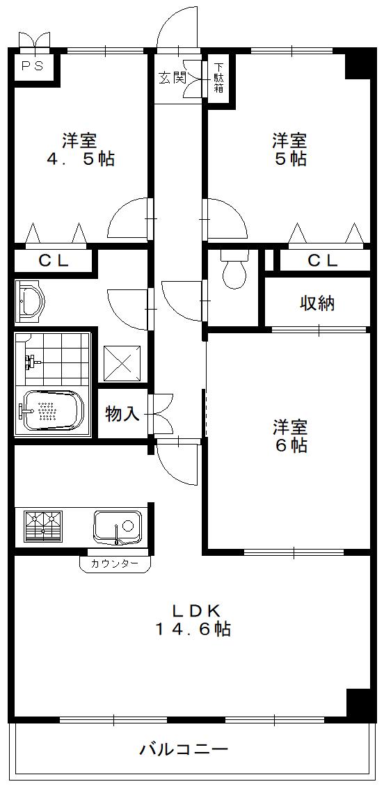 JUN青葉町コート(3LDK/3階)の間取り写真