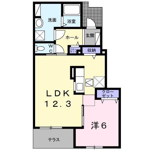 クラール西原 B(1LDK/1階)の間取り写真