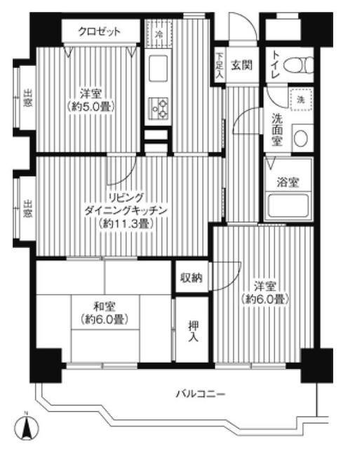 関寅ビル第2(3LDK/7階)の間取り写真