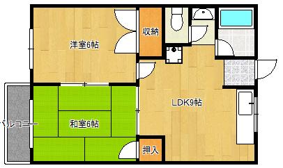 ウインドヒル住道 旧 シャトー光(2LDK/2階)の間取り写真