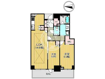 グランドメゾン新梅田タワー THE CLUB RESIDENCE(2LDK/20階)の間取り写真