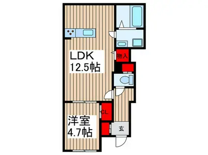 リーブルファイン吉川中央(1LDK/1階)の間取り写真