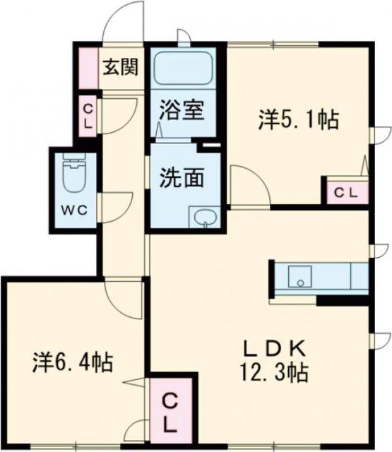 レガール北野A棟(2LDK/1階)の間取り写真