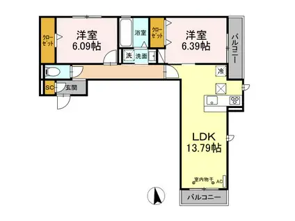 D-ROOM茜部本郷(2LDK/1階)の間取り写真