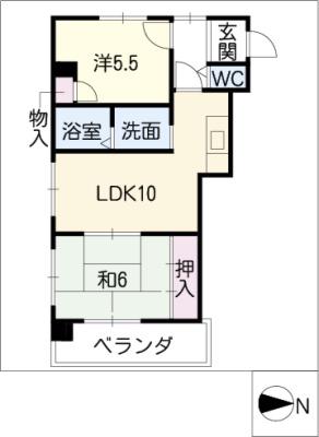 向が丘ハイツ(2LDK/5階)の間取り写真